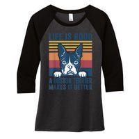 Boston Terrier Gifts For Women Men Boston Terrier Dad Mom Women's Tri-Blend 3/4-Sleeve Raglan Shirt