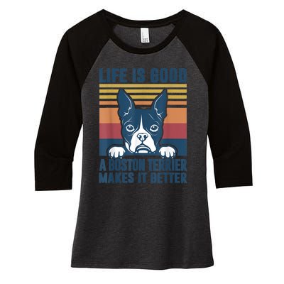 Boston Terrier Gifts For Women Men Boston Terrier Dad Mom Women's Tri-Blend 3/4-Sleeve Raglan Shirt