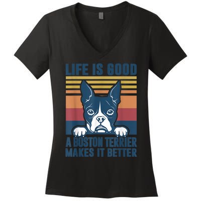 Boston Terrier Gifts For Women Men Boston Terrier Dad Mom Women's V-Neck T-Shirt