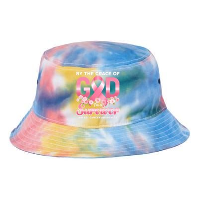 By The Grace Of God Im A Survivor Breast Cancer Awareness Tie Dye Newport Bucket Hat