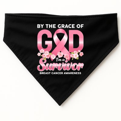 By The Grace Of God Im A Survivor Breast Cancer Awareness USA-Made Doggie Bandana