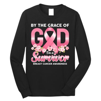 By The Grace Of God Im A Survivor Breast Cancer Awareness Long Sleeve Shirt