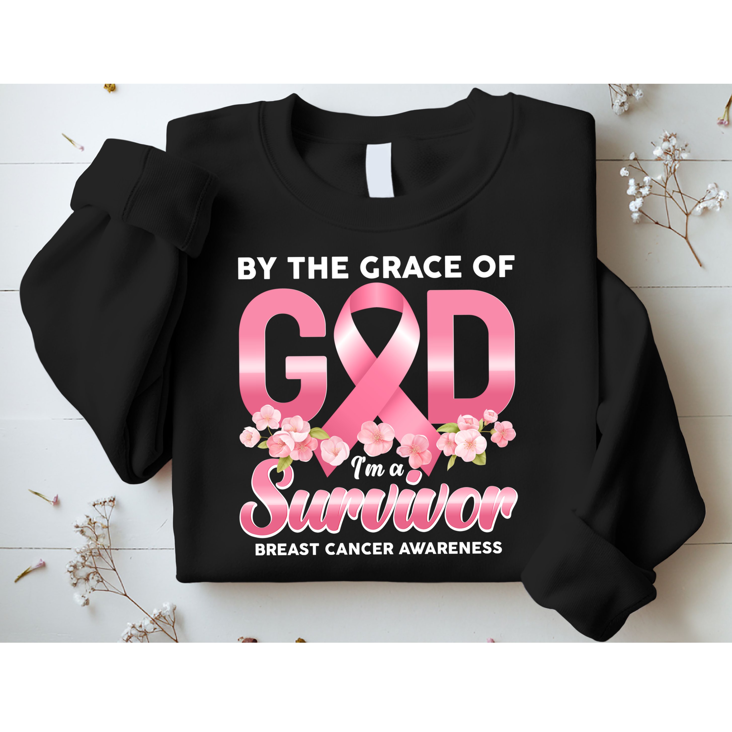 By The Grace Of God Im A Survivor Breast Cancer Awareness Sweatshirt