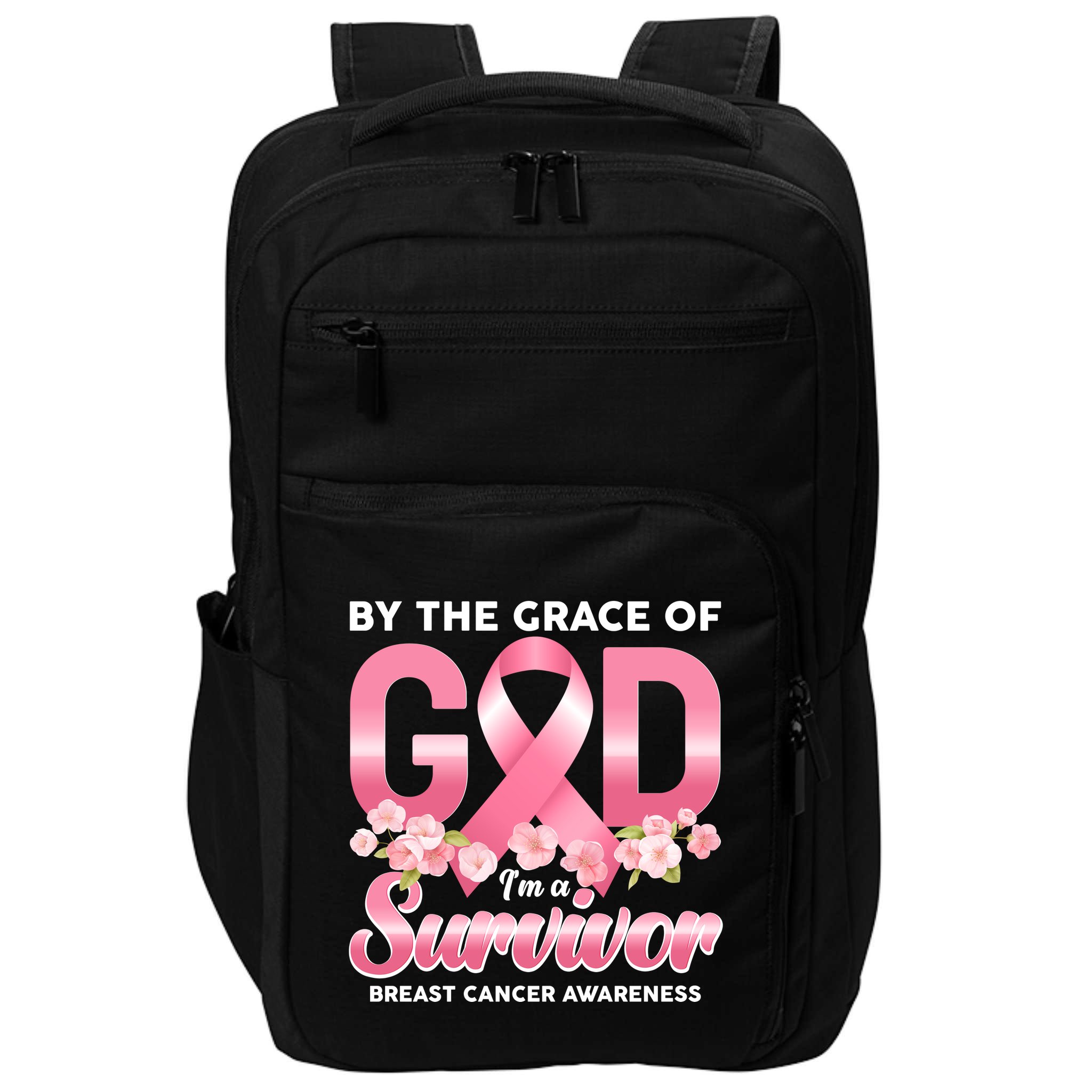 By The Grace Of God Im A Survivor Breast Cancer Awareness Impact Tech Backpack