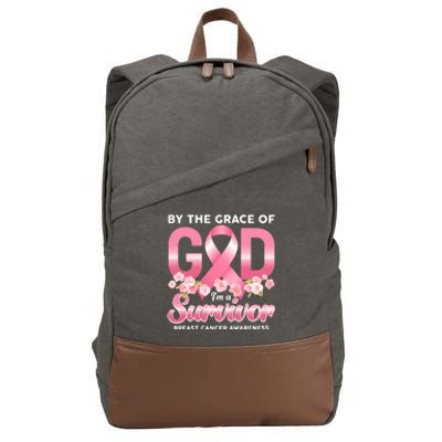 By The Grace Of God Im A Survivor Breast Cancer Awareness Cotton Canvas Backpack