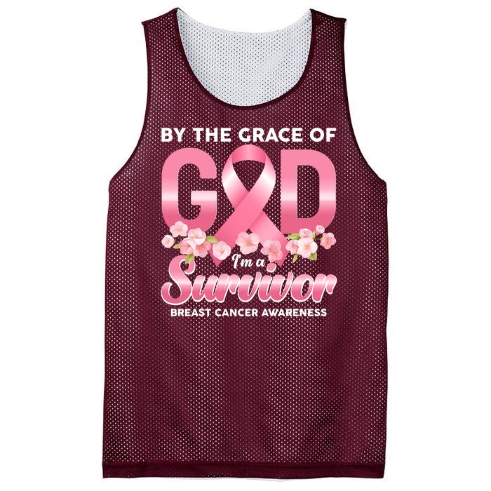 By The Grace Of God Im A Survivor Breast Cancer Awareness Mesh Reversible Basketball Jersey Tank