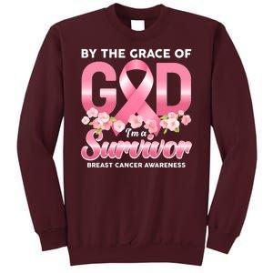 By The Grace Of God Im A Survivor Breast Cancer Awareness Tall Sweatshirt