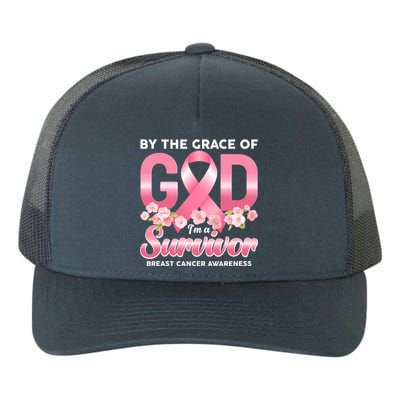 By The Grace Of God Im A Survivor Breast Cancer Awareness Yupoong Adult 5-Panel Trucker Hat