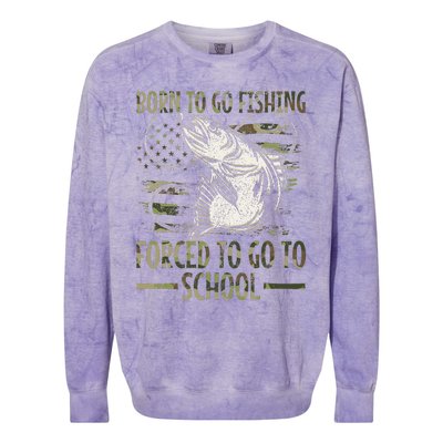 Born To Go Fishing Forced To Go To School Camo Us Flag Colorblast Crewneck Sweatshirt