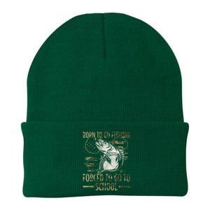 Born To Go Fishing Forced To Go To School Camo Us Flag Knit Cap Winter Beanie