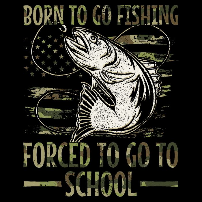 Born To Go Fishing Forced To Go To School Camo Us Flag Stripe Pom Pom Beanie