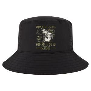 Born To Go Fishing Forced To Go To School Camo Us Flag Cool Comfort Performance Bucket Hat