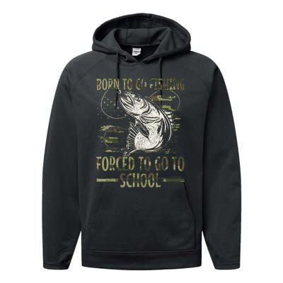 Born To Go Fishing Forced To Go To School Camo Us Flag Performance Fleece Hoodie