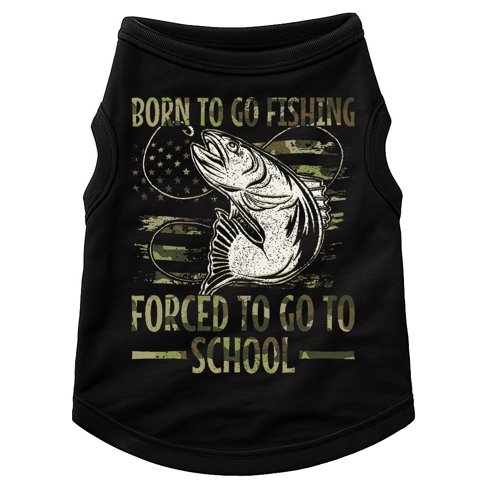 Born To Go Fishing Forced To Go To School Camo Us Flag Doggie Tank