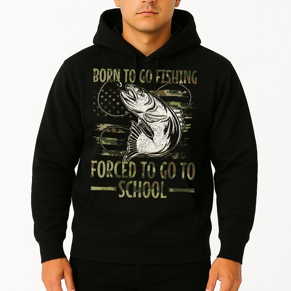 Born To Go Fishing Forced To Go To School Camo Us Flag Hoodie