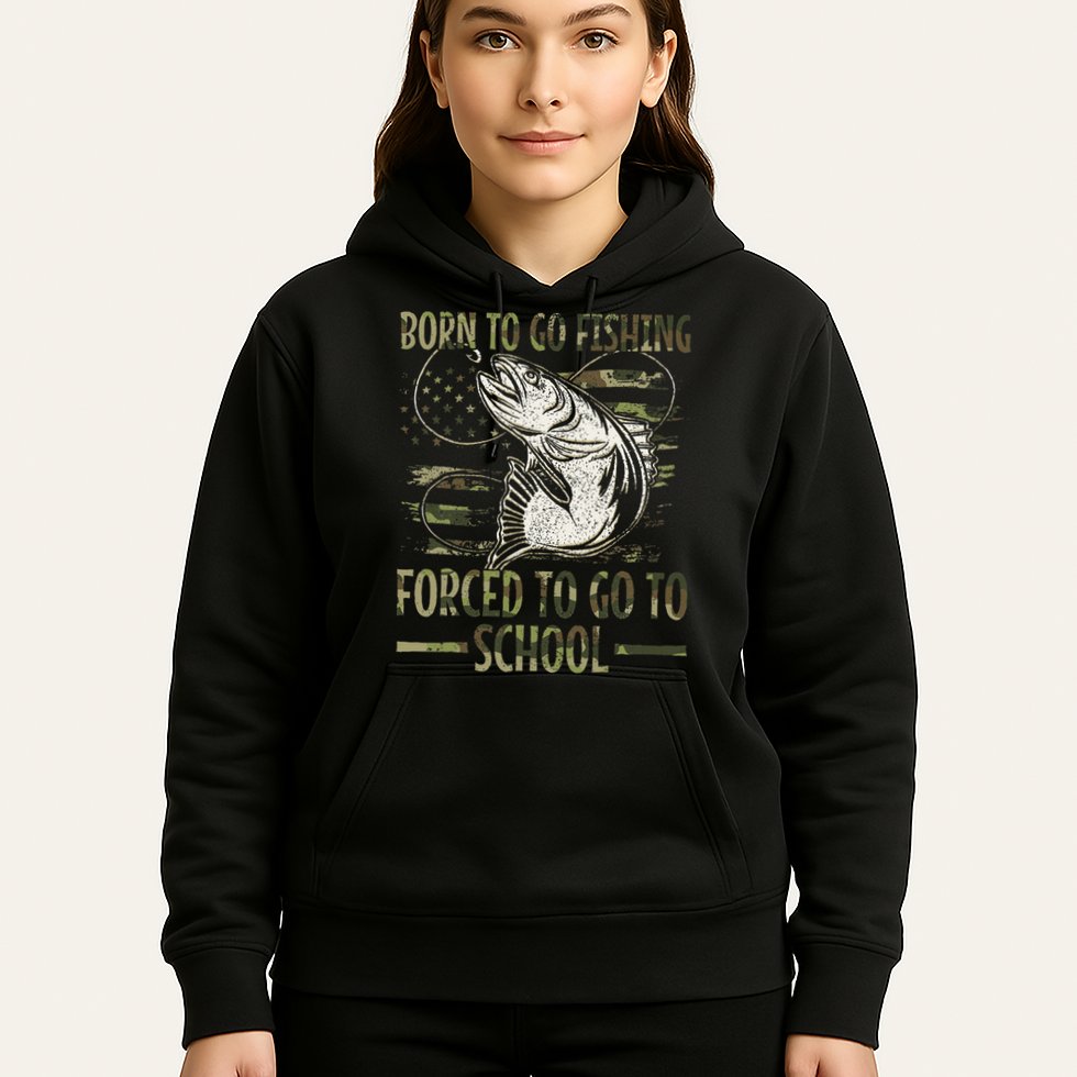 Born To Go Fishing Forced To Go To School Camo Us Flag Hoodie
