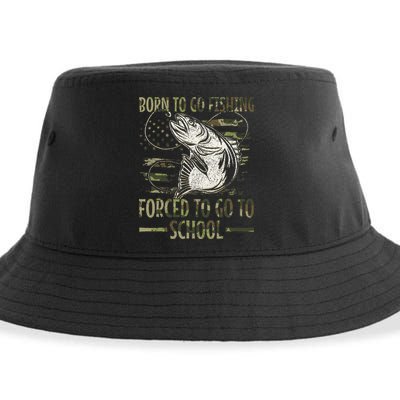 Born To Go Fishing Forced To Go To School Camo Us Flag Sustainable Bucket Hat