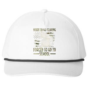 Born To Go Fishing Forced To Go To School Camo Us Flag Snapback Five-Panel Rope Hat