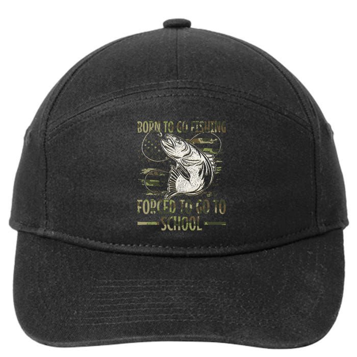 Born To Go Fishing Forced To Go To School Camo Us Flag 7-Panel Snapback Hat