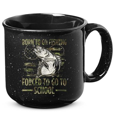Born To Go Fishing Forced To Go To School Camo Us Flag 15oz Campfire Ceramic Mug