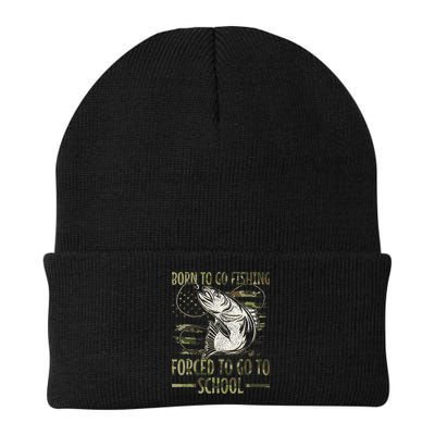 Born To Go Fishing Forced To Go To School Camo Us Flag Beanie