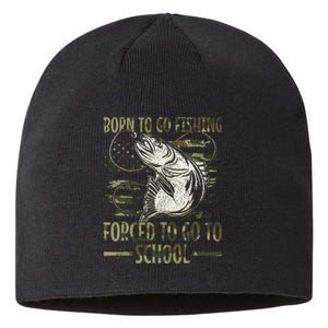 Born To Go Fishing Forced To Go To School Camo Us Flag Sustainable Beanie