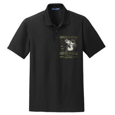 Born To Go Fishing Forced To Go To School Camo Us Flag Dry Zone Grid Polo