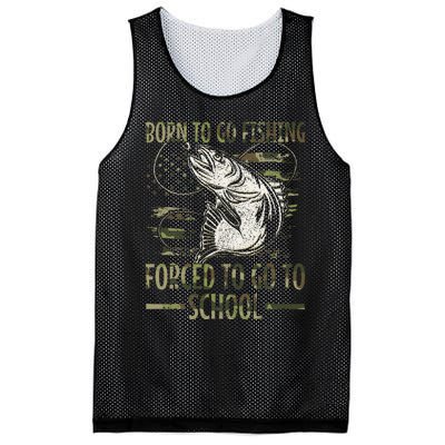 Born To Go Fishing Forced To Go To School Camo Us Flag Mesh Reversible Basketball Jersey Tank