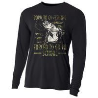 Born To Go Fishing Forced To Go To School Camo Us Flag Cooling Performance Long Sleeve Crew