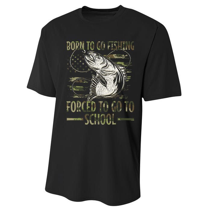 Born To Go Fishing Forced To Go To School Camo Us Flag Performance Sprint T-Shirt