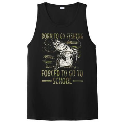 Born To Go Fishing Forced To Go To School Camo Us Flag PosiCharge Competitor Tank