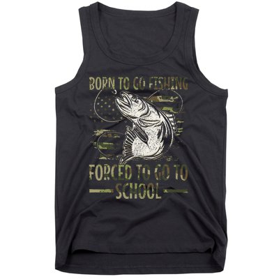 Born To Go Fishing Forced To Go To School Camo Us Flag Tank Top