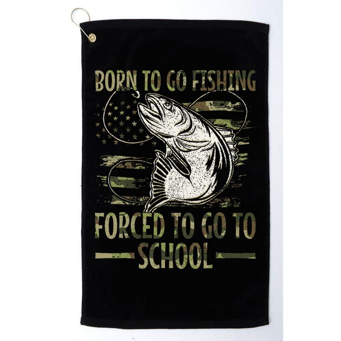Born To Go Fishing Forced To Go To School Camo Us Flag Golf Towel