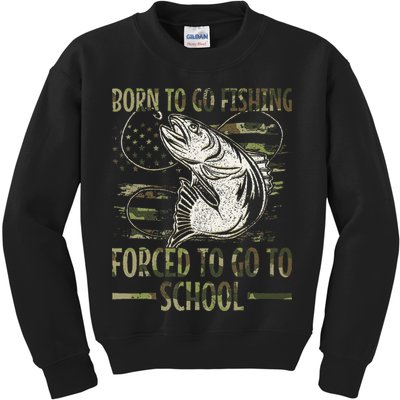 Born To Go Fishing Forced To Go To School Camo Us Flag Kids Sweatshirt