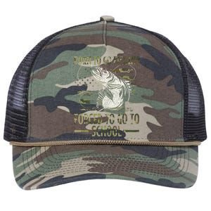 Born To Go Fishing Forced To Go To School Camo Us Flag Retro Rope Trucker Hat Cap