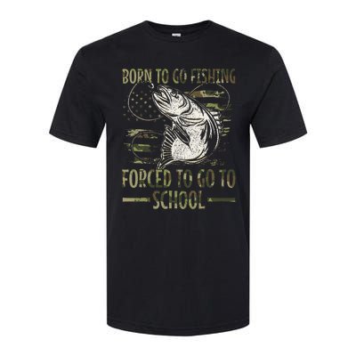 Born To Go Fishing Forced To Go To School Camo Us Flag Softstyle CVC T-Shirt