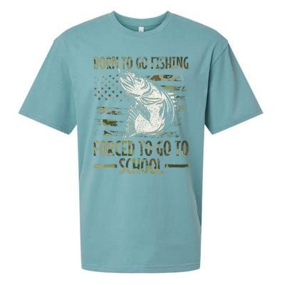 Born To Go Fishing Forced To Go To School Camo Us Flag Sueded Cloud Jersey T-Shirt