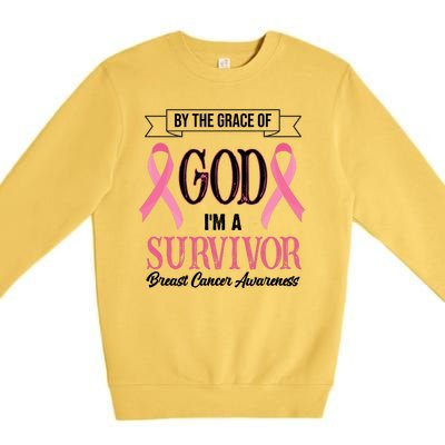 By The Grace Of God I'm A Survivor Breast Cancer Awareness Premium Crewneck Sweatshirt