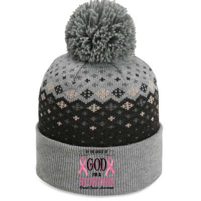 By The Grace Of God I'm A Survivor Breast Cancer Awareness The Baniff Cuffed Pom Beanie