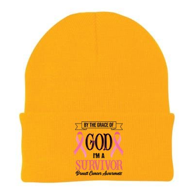 By The Grace Of God I'm A Survivor Breast Cancer Awareness Knit Cap Winter Beanie