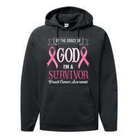 By The Grace Of God I'm A Survivor Breast Cancer Awareness Performance Fleece Hoodie