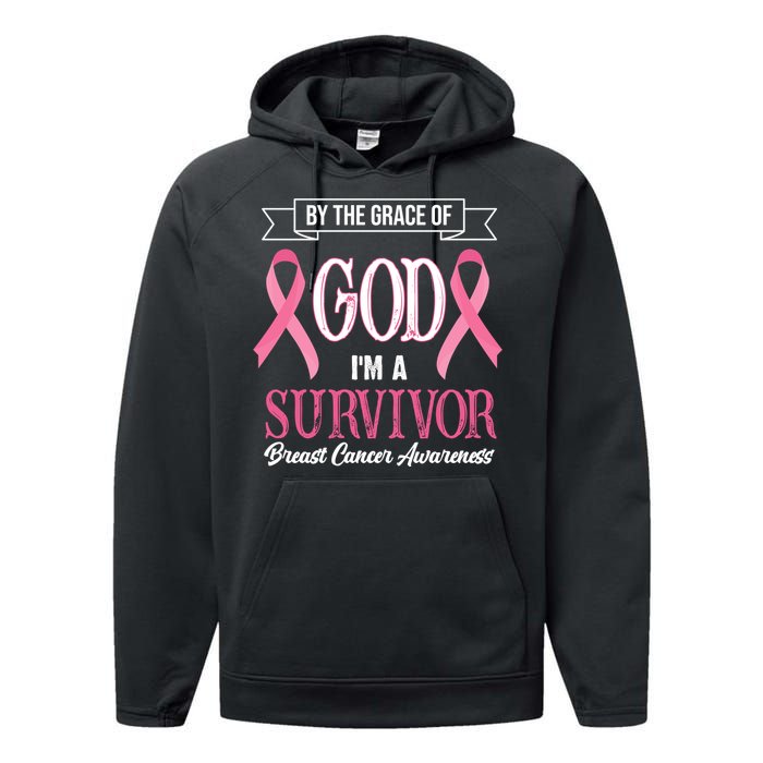 By The Grace Of God I'm A Survivor Breast Cancer Awareness Performance Fleece Hoodie