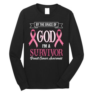 By The Grace Of God I'm A Survivor Breast Cancer Awareness Long Sleeve Shirt