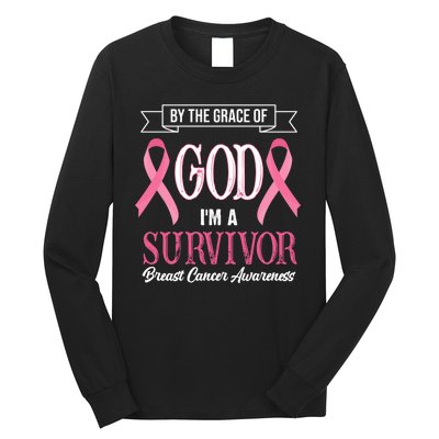 By The Grace Of God I'm A Survivor Breast Cancer Awareness Long Sleeve Shirt