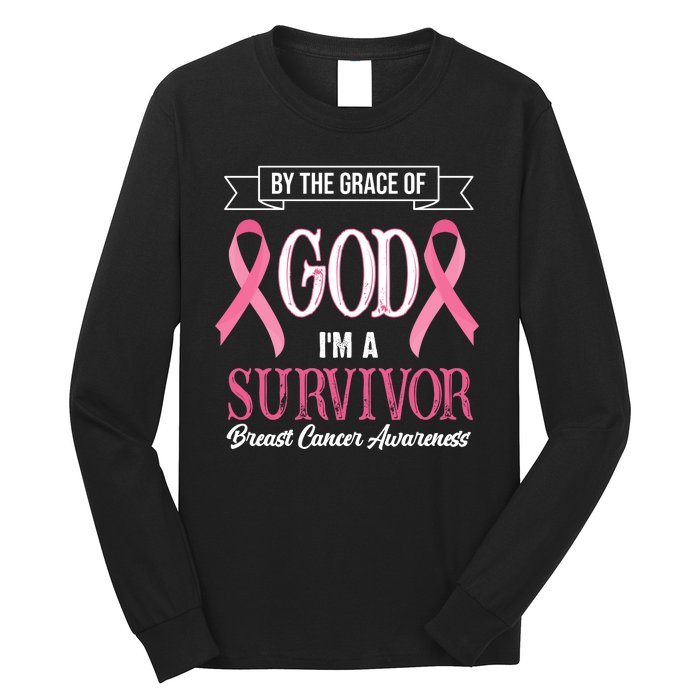 By The Grace Of God I'm A Survivor Breast Cancer Awareness Long Sleeve Shirt