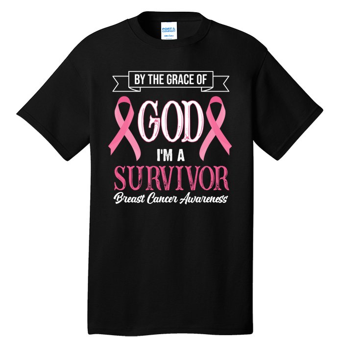 By The Grace Of God I'm A Survivor Breast Cancer Awareness Tall T-Shirt