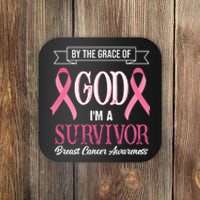 By The Grace Of God I'm A Survivor Breast Cancer Awareness Coaster