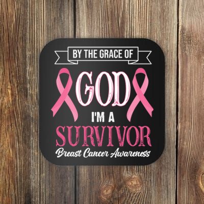 By The Grace Of God I'm A Survivor Breast Cancer Awareness Coaster