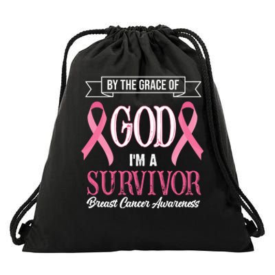 By The Grace Of God I'm A Survivor Breast Cancer Awareness Drawstring Bag