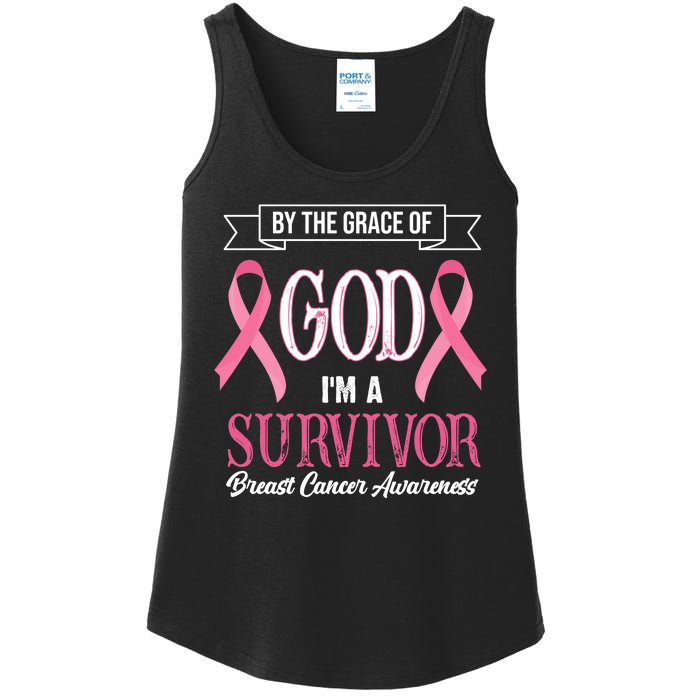 By The Grace Of God I'm A Survivor Breast Cancer Awareness Ladies Essential Tank